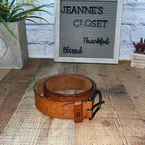 BELLIDO DESIGN BROWN LEATHER MEN'S BELT MADE IN SPAIN Sz 38 EUC. - Picture 1 of 10